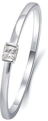 ANAZOZ Damenring Weißgold 18 Karat, Hochzeit Ringe Frauen Solitärring mit Diamant Im Prinzessschliff Größe 65 (20.7)