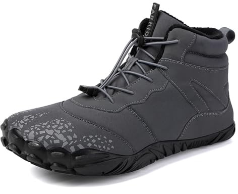 CERYTHRINA Men Women Barefoot Shoes Winter Wide Toe Box Lightweight Walking Boots Plush Lined Warm Snow Boots Outdoor Anti-Slip Ankle Boots Grey 40