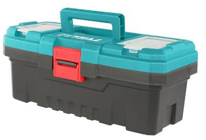 TOTAL - Werkzeugkoffer, Größe 356 x 168 x 160 mm, Kunststoff, Blau, Mit Metallschloss, Mit 2 Ablagefächern, Mit separatem Kunststofftablett