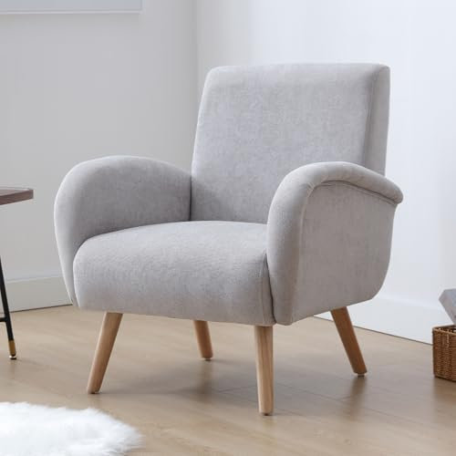 chairus Chenille Loungesessel Ohrensessel für Wohnzimmer Polstersessel Einzelsofa für Schlafzimmer Akzentstuhl Relaxsessel mit Holzbeinen (Grau)