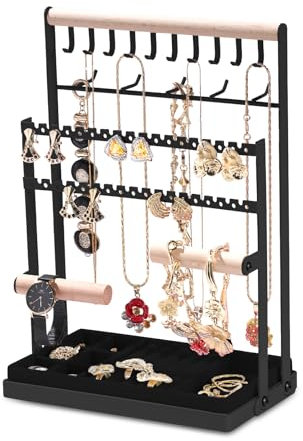 Schmuckständer, Schmuckhalter, Schmuck Ketten Organizer Ständer mit herausnehmbarem Aufbewahrungsbasis, Schmuckbaum Kettenhalter, Kettenaufbewahrungsständer, für Halsketten, Armbänder, Ringe, Schwarz