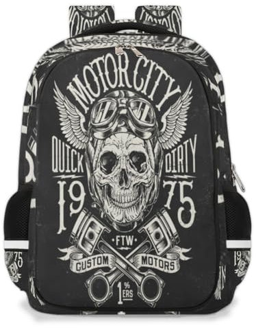 Motorrad-Rucksack mit Totenkopf-Motiv, Vintage, Schultasche für Kinder, Mädchen, Jungen, Totenkopf-Rucksack, 22 l, Reisen, lässig, Laptop-Tasche, Tagesrucksack für Männer und Frauen, farbig