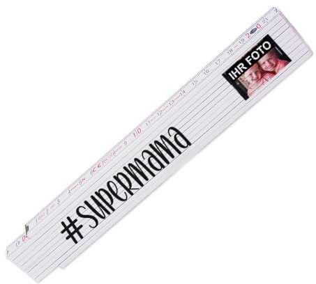 Zollstock mit Foto und Spruch – #Supermama – zum Muttertag | Glieder-Maßstab personalisiert