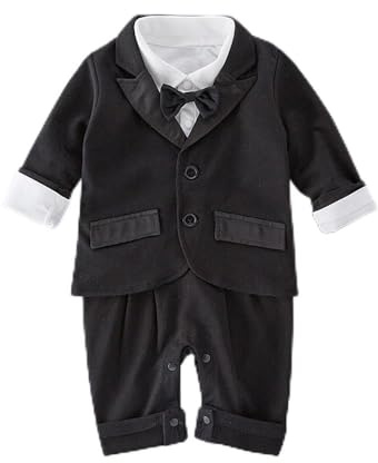 Lito Angels smoking sparkbyxor, bodys, onepiece, gentleman, bröllopskostym med kavaj för baby pojkar, svart, svart, 6-12 månader