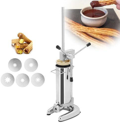 Manual Churro Maker, Commercial Spanish Donut Churrera Churro Maker Machine with 5 Shapes, Vertical Spanish Churrera Machine Stainless Steel Churros Filling Machine,3l