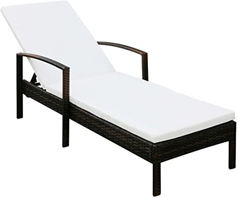 Tidyard Sonnenliege Gartenliege Relaxliege Freizeitliege Gartenmöbel Liege Holzliege Strandliege Saunaliege Liegestuhl mit Auflage Poly Rattan Braun-876