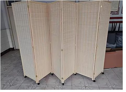5ft 6ft Tall Bamboo Room Divider On Wheels Foldable, Patio And Garden Fence Privacy Screen Wood, Freestanding Mobile Privacy Wall Room Divider Panel ( Color : 6 Panel , Size : H-6.6ft(200cm/79in) )