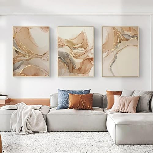 NXMYDBD Beige Marmor-Poster, Leinwandgemälde, nordische moderne Mode, abstraktes Gold, Heimdekoration, Wandkunstdruck für Wohnzimmer, Bild, 70x90cm (28x35 Zoll) x3, ungerahmt