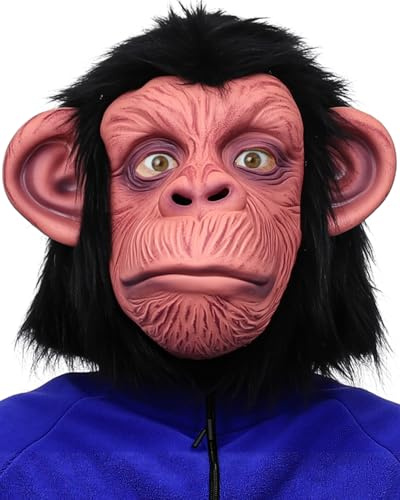 shayulajiao Affen Maske für Erwachsene | Realistische Schimpansen & Gorilla Latex Vollkopf Maske | Karneval Fasching Halloween Kostüm Party - Erwachsenen Größe (Bis 61cm Kopfumfang)