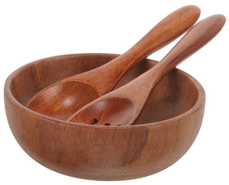 ABOOFAN Wooden Salad Bowl for Fruit Serving Spoon and Fork Natural Wood Bowl for Kitchen Counter and Dining Table