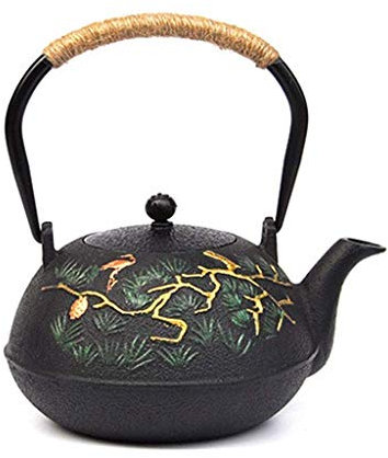 sjdoPulse Théière Céramique 1,2 L Théière en Fonte Bouilloire Motif Pin Non Enduit Oxydé Paroi Intérieure Bouilloire Service À Thé À L'Ancienne Fait À La Main Style Chinois