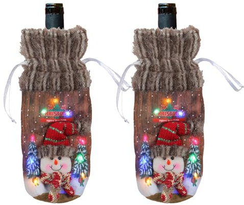 2 Stück Leuchtende Weinflaschentaschen, Weihnachtliche Weinflaschentaschen, Leuchtende Weinflaschenhülle, Likörtaschen aus Polyester-Filzstoff, Weinflaschenhülle,