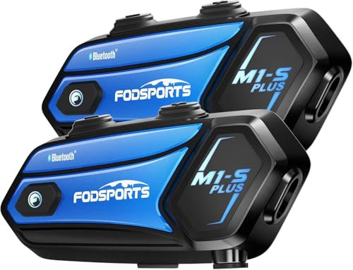 Fodsports M1-S Plus Motorrad Headset[2 pack], Motorrad Kommunikationssystem für 10 Personen in 2000m, 5.0 Bluetooth Intercom Motorrad mit FM Radio, Helm Headset mit Musik Teilen, Geräuschunterdrückung