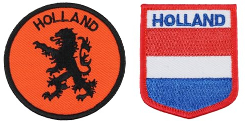 Patch Set - Aufnäher Patches Zum Aufbügeln Oder Aufnähen, 1 Stück Holland Flagge 5x6.5cm und 1 Stück Niederländische Löwe ca. 7.5cm, Bügelbild Für Erwachsene Textilien, Rucksack Patch, Aufbügelbilder