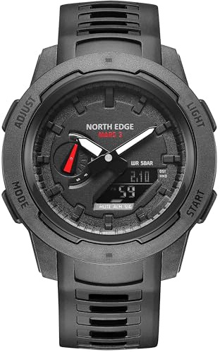 NORTH EDGE MARS3 Reloj Deportivo Hombre, Fibra de Carbono 55 g, 50M Resistente al Agua, Cronómetro, Hora Mundial, 5 Alarmas, Correa TPU
