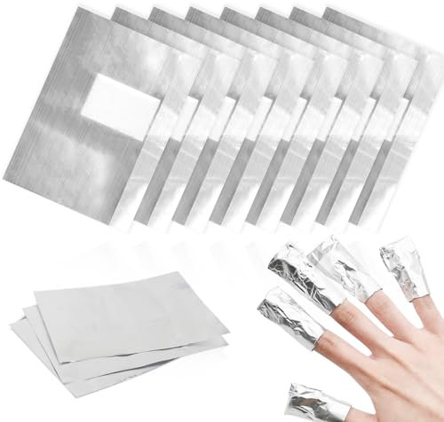 Soodyoow 100 Pcs Papillote Ongle Semi Permanent, Papillotes en Aluminium, Vernis à Ongles Enlever, Tampons Dissolvants pour Vernis à Ongles en Aluminium, Feuille d'aluminium Dissolvant, Argent