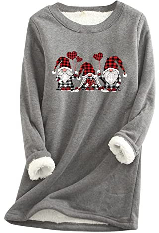 Women's Sweatshirts Christmas Fleece Lined Casual Plush Sweater Winter Warm Thermal Thickened Pullover Long Sleeve Crewneck Furry Jumpers Soft Underwear Loungewear Clearance