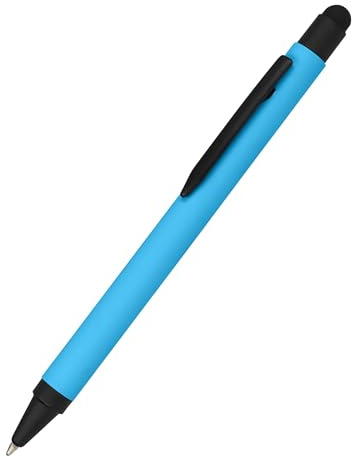 【Universellt】Kulspetspenna aluminium Stylus blå, tryckkulspetspenna av aluminium, utbytbar stor kapacitet påfyllning, skrivfärg blå, med mjuk touch-känsla, penna med pekpenna, 1 styck