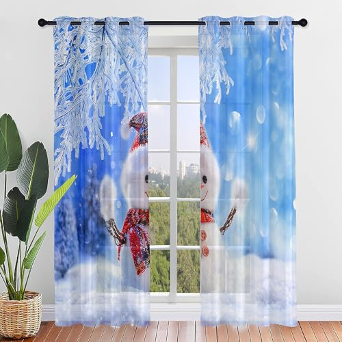 FANSU 2er Set Scheibengardinen 3D Weihnachten Halbtransparent Bistrogardine, Schlaufengardinen Gardinen Küche Türgardine für Wohnzimmer, Schlafzimmer, Hotel (107x160cm,Yeti E)