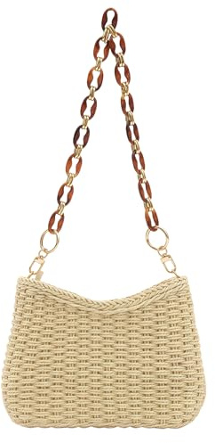 Pandalein Damen Stroh Geflochtene Strandtasche Handtasche für Sommer Strand Freizeit, Leichte Schultertasche für Frauen