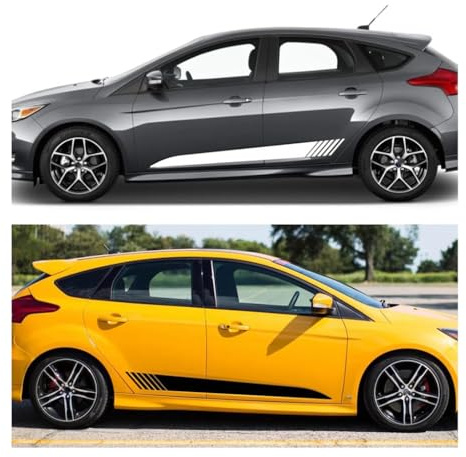 yinjianping Auto Seitenschweller Aufkleber für Ford Focus RS ST MK2 MK3 MK4,Karosserie-Seitenstreifen-Aufkleber,1 Paar Sport Racing Streifen Aufkleber,Vinyl Aufkleber Außenzubehör,A-Black