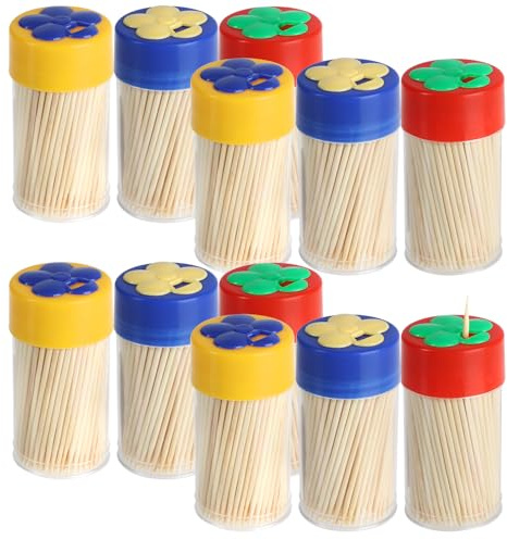 com-four® 1800x Palillos de Madera - 12 Cajas con 150 Palillos Cada una para Uso Diario - Palillos de Dientes - Palillos de Madera - 6,5 cm (1800 Piezas - Juego 1)