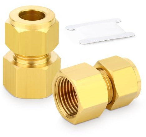 TAILONZ PNEUMATIC 2 Piezas Racor de Compresión de Latón, Adaptador Recto Roscado Hembra de 6mm OD x 1/4, Conector de Tubo para Tuberías de Cobre, Plástico y Aluminio
