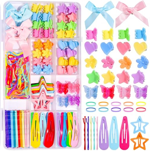 Teenitor Hair Accessories for Girls 193pcs Hair Clips for Girls Toddler Hair Accessories, Mini Girls Hair Clips, Small Claw Clips Bobby Pins and Hair Ties
