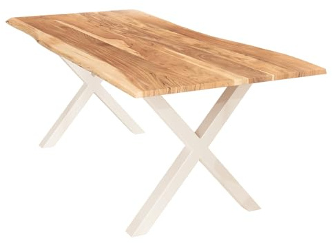 Liadomo Esstisch 120x80 Isa Natur, X-Gestell weiß | Baumkante, Akazie Massivholz Tisch, 26mm Tischplatte lackiert, Metallgestell, Robust & Pflegeleicht, bis zu 4 Personen