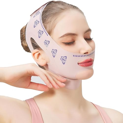 Masque V-Ligne Visage Respirant,Bande Raffermissante Réutilisable pour Double Menton,Ceinture Amincissante V-Forme pour Lifting et Contour du Visage,Papillon