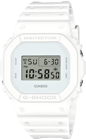 Casio G-Shock DW-5600WW-7ER Unisex Digital Quarz Armbanduhr, Kunststoffarmband, Mineral Glas, 20 Bar Wasserdicht, Stoppuhr, Countdown, Alarm, Weiß, 42mm