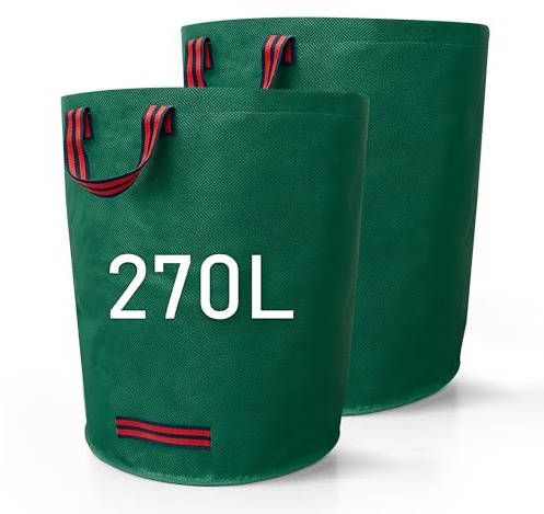 Zopper 2 x Garden Waste Bags Heavy Duty 270L with Plastic Hoop Reusable Polypropylene Sacks Waterproof Garden Rubbish Bags | Heavy Duty, Plastic Hoop, Reusable, Waterproof, Garden Rubbish Bags