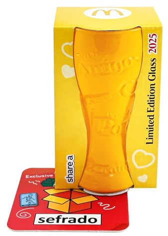 sefrado Bundle 1 x Cola Glas Gelb McDonalds Ungarn 2025 Sammel Gläser kompatibel mit exclusivem Untersetzer