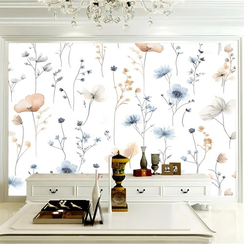 Carta Da Parati 3D Foto Murale Autoadesiva Acquerello Fiori Di Campo Wall Photo Art Poster Da Parete Adesivi Murali Per Soggiorno Tv Divano A Tema Hotel 200 x 140 cm (W x H)