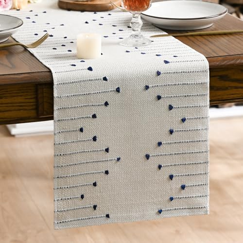 Artoid Mode Blau Boho Bauernhaus Rustikal Knoten Tischläufer 30x183 cm, Urlaub Küche Tisch Dekoration Zuhause Party Dekor