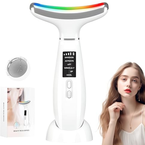 Oskuglin Dispositivo Masaje Facial 7 LED, caliente/frío, EMS, 4 niv. & USB-C | Reafirmante para rostro, cuello y ojos – antiarrugas, drenaje linfático y efecto tensor, ideal para el cuidado diario