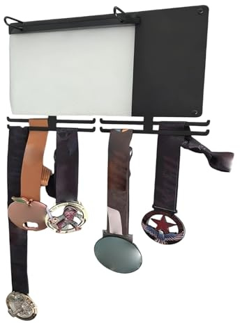 Huasean Estante para Premios - Colgador Metálico con 10 Bolsas para Dorsales,Soporte para Pared de Medallas | para Carreras, Fútbol, Natación, Tenis, Baloncesto, Gimnasio En Casa