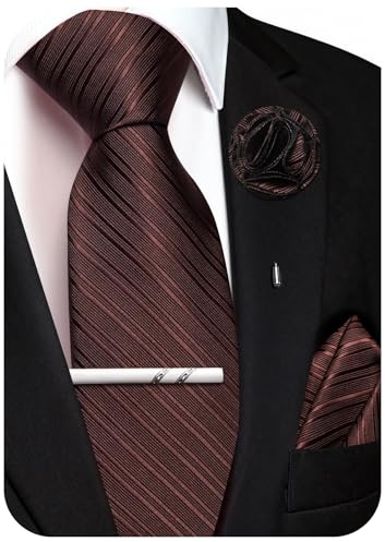 Ailisus Krawatte Herren Set Streifen Seiden Krawatte mit Einstecktuch Ansteckblume Krawattenklammer für Hochzeit Party 4PCS