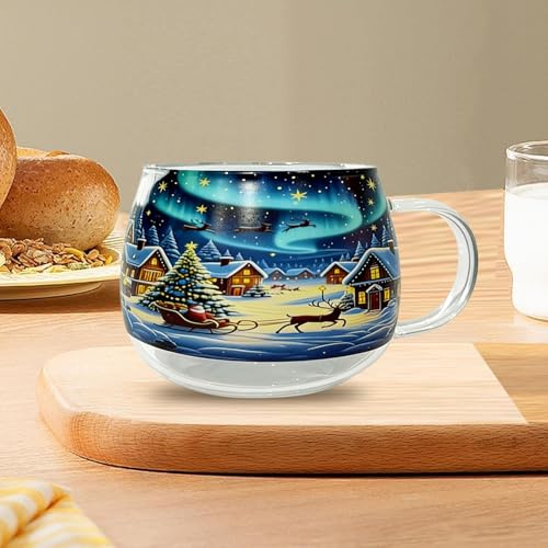 Tazas De Café Navideñas | Taza De Café Pintada Transparente Navideña De 300 Ml Con Asa |Cristalería Para Beber En Invierno, Para El Hogar, Para Viajes, Para Chocolate Caliente,Caf-é Con Leche, Vino