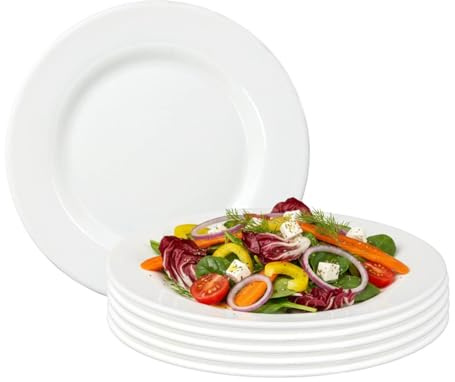 UNIQUE HOME LIVING Zenix 6-Piece Classic White Side Plates Set, 8 Inch Glass Small Plate Set Round Dessert Plates, Appetiser/Salad/Fruit/Snacks, 20.5cm Dinnerware Scratch Resistant, Dishwasher Safe
