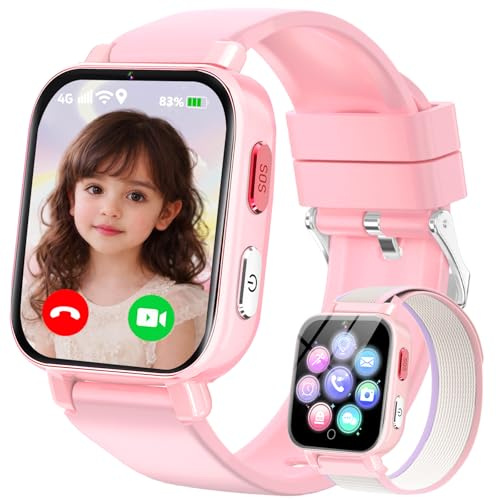 Ucani 4G Smartwatch Kinder mit GPS und Telefon, Armbanduhr Junge Mädchen mit Video/Telefonanruf, SOS Notruf, Wecker, Schulmodus, Schrittzähler, Puzzlespiel, Kinderuhr für Geschenke 4-12 (4G Rosa)