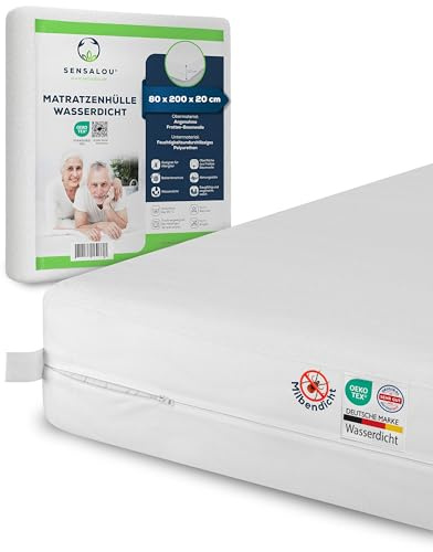 Sensalou Milbenstopp Encasement 80x200x20 cm - Allergiker Matratzenbezug | Wasserdichter Vollschutz gegen Hausstaubmilben & Bettwanzen, atmungsaktive PU-Membran, Hygienebezug mit Reißverschluss