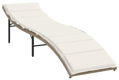 Kaorsrow Sonnenliege Beige 55x199x50 cm Poly Rattan 3-Fach verstellbar mit dickem Kissen, UV-beständige Gartenliege für Garten Terrasse Balkon Strand