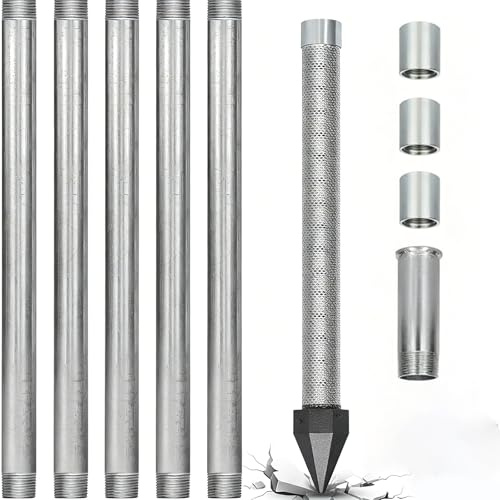 KPOUYYDS Kit Forage Puits de Sable, Crépine de Forage 60 Mesh avec Tubes Galvanisés et Manchons, Pointe Filtrante 1-1/4 INOX Outil de Forage pour Pompe de Puits Manuelle 5+1kit