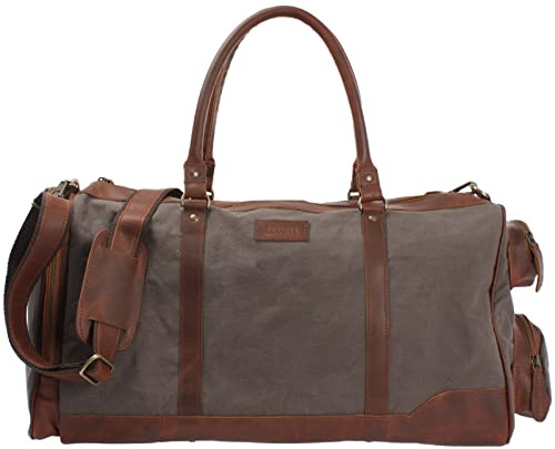 LECONI XL Reisetasche Sporttasche Canvas für Damen & Herren Canvas + Leder Weekender Unisex Handgepäck für die Reise 55x30x27cm grau LE2017-C