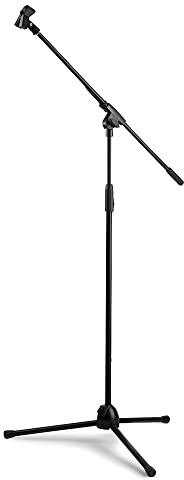 NJS Professional Microphone Stand Kit - Adjustable Height Tripod Boom Mic Stand with Foldable Arm and Secure Spring-Loaded Clip Holder for Stage & Studio Use
