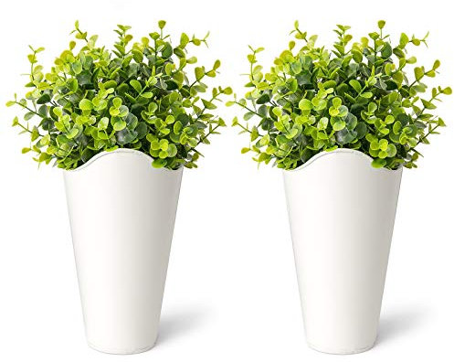 Dahey Wand-Pflanzgefäß aus verzinktem Metall mit künstlichem Eukalyptus, Bauernhaus-Stil, Hängevase, Pflanzgefäß, Blumenhalter, für Landhausstil, Wanddekoration, Weiß, 2 Stück
