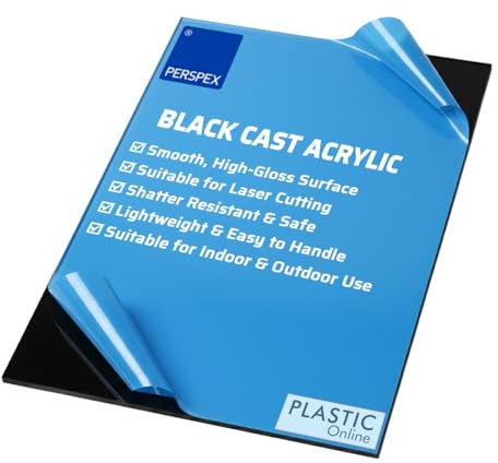 3mm Perspex Black Gloss Acrylic Plastic Sheet Panel With Finished Polished Edges - Various Sizes (A3-42cm x 29.7cm)