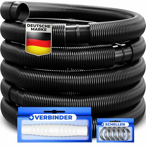 KESSER® Manguera de Piscina con Manguitos | Manguera de Piscina Exterior e Interior | Manguera de aspiración | Manguera de BombaLargo 10m (Ø 32 mm),Negro,