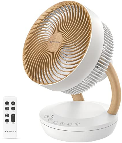 MYCARBON Ventilador de Mesa Silencioso 20dB Motor DC Modo ECO/Sueño 1850m³/h Ventiladores 8 Velocidades Oscilación 3D Temporizador 8H con Control Remoto